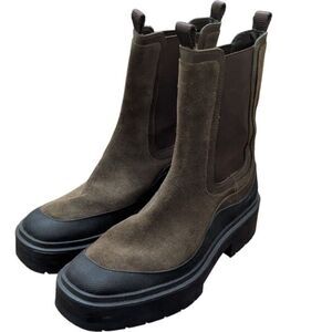 Sam Edelman Lulia Lug Sole Platform Boots In Alpine Green Suede Size 10.5